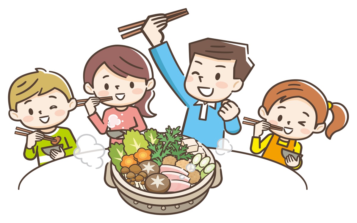 鍋を食べる家族