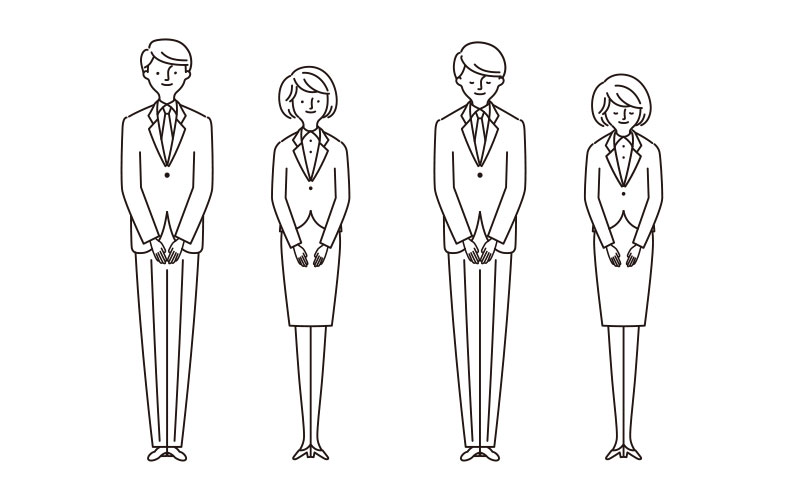 お辞儀で感謝を示す男女のイラスト
