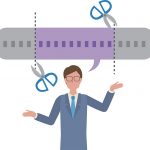 話の一部を切り取って話す男性のイラスト