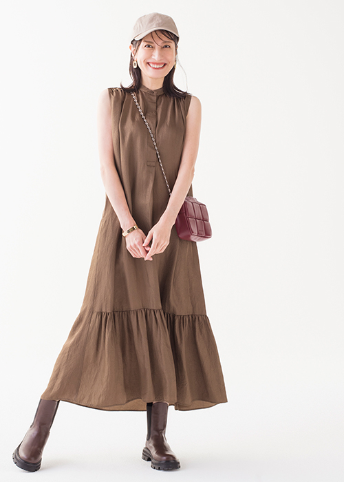ブラウンワンピース×サイドゴアブーツ