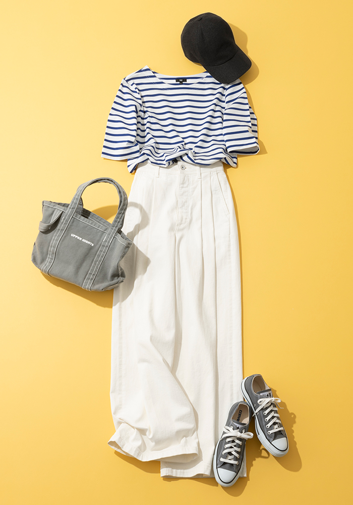 定番の「Tシャツ×ワイドパンツ」を今っぽく更新！