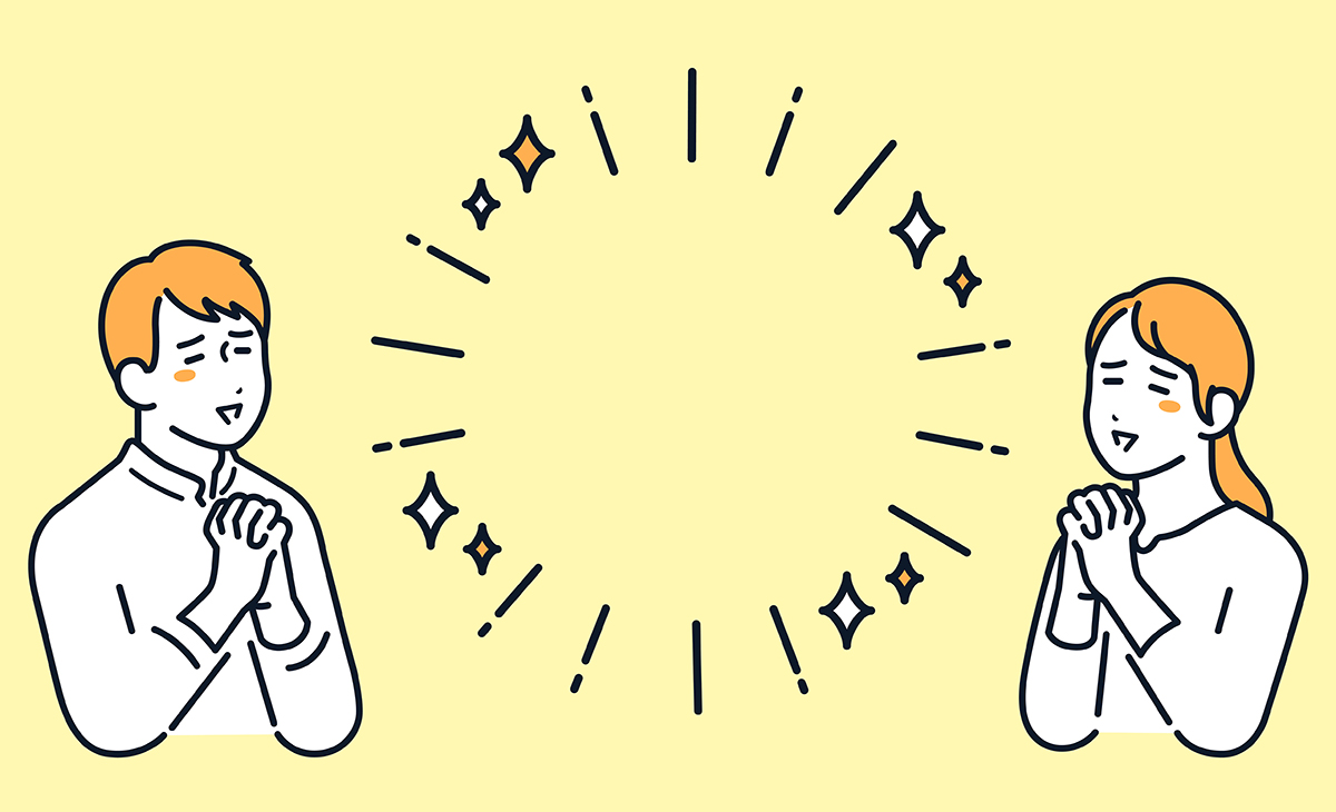 男性と女性が安堵の表情を浮かべている様子 イメージイラスト