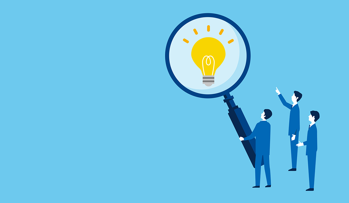 虫眼鏡をのぞいている人々のイラスト