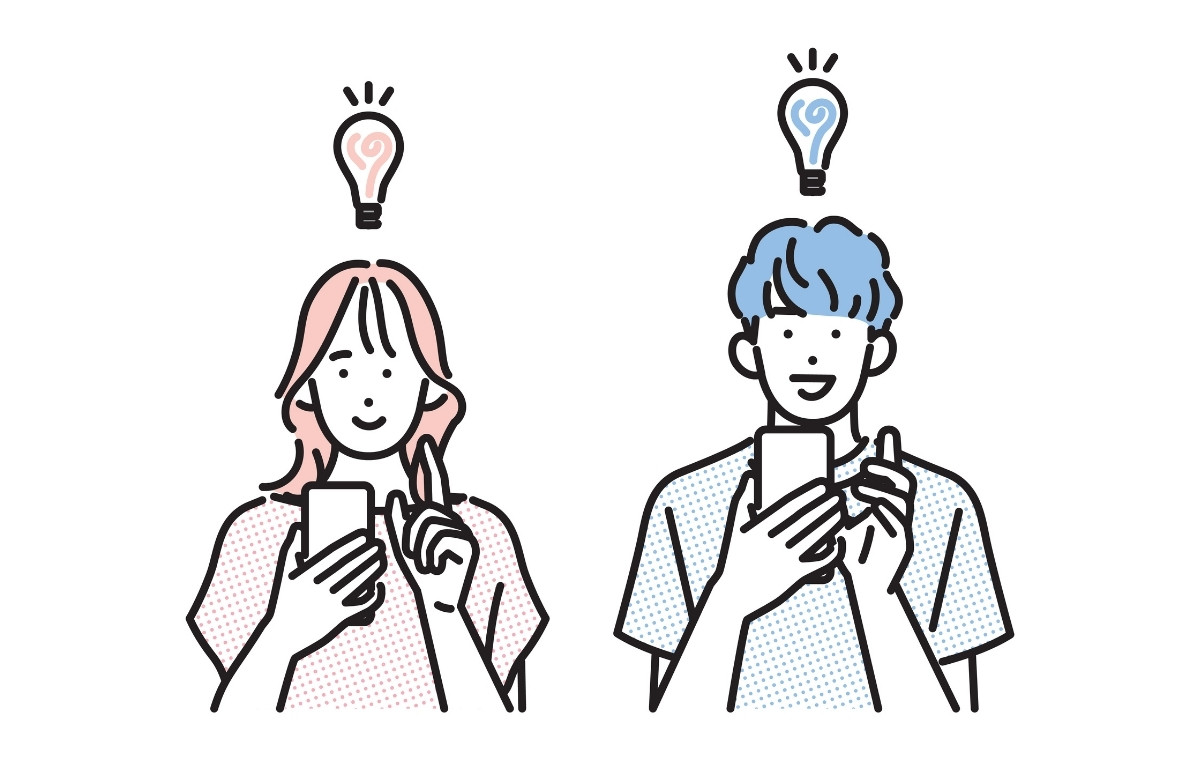 スマホを操作している男女のイラスト