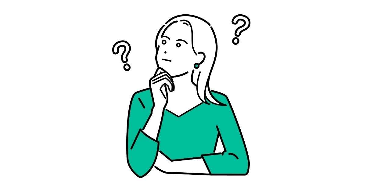 ？マークを頭の上に出して考えている女性のイラスト