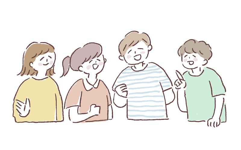 談笑している4人のイラスト
