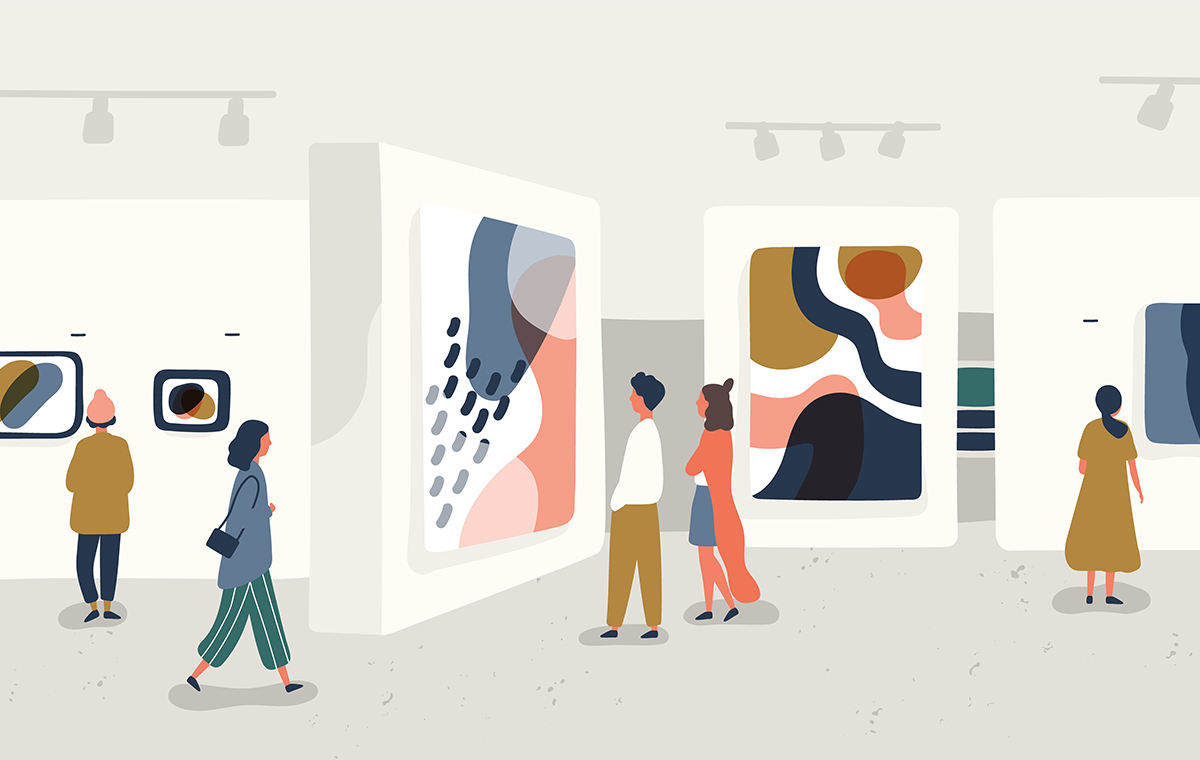 美術館で芸術鑑賞する人たち イラスト