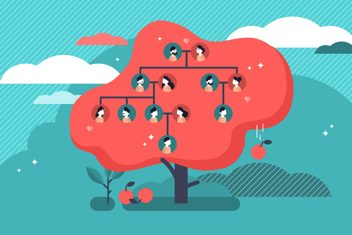 家系図が描かれた木のイラスト