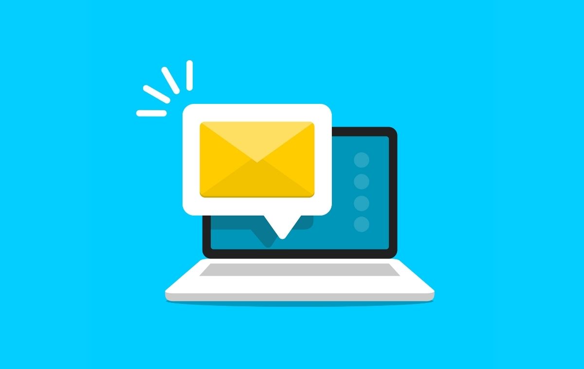 ノートパソコンにメールが届いたところを描いたイラスト