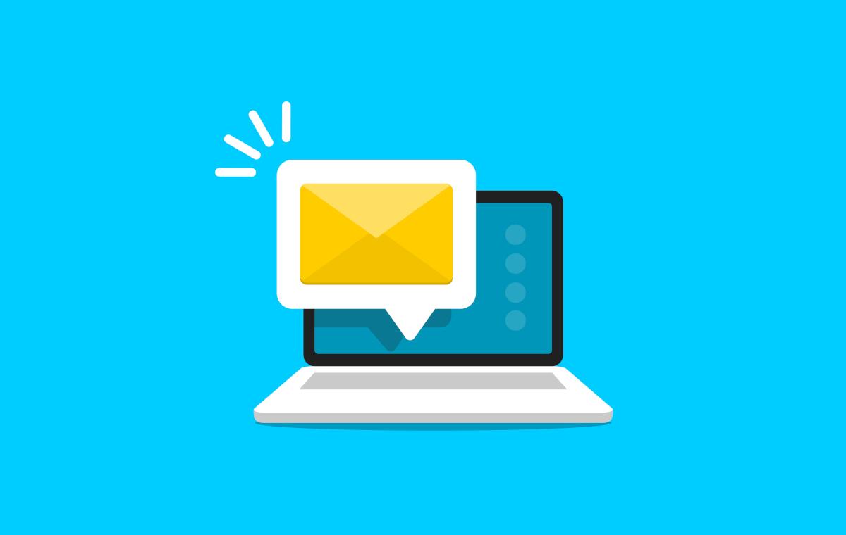 ノートパソコンにメールが届いたところを描いたイラスト