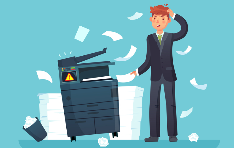 コピー機を故障させる男性のイラスト