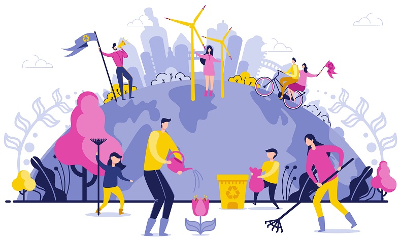 周囲をきれいに掃除して徳を積む人々