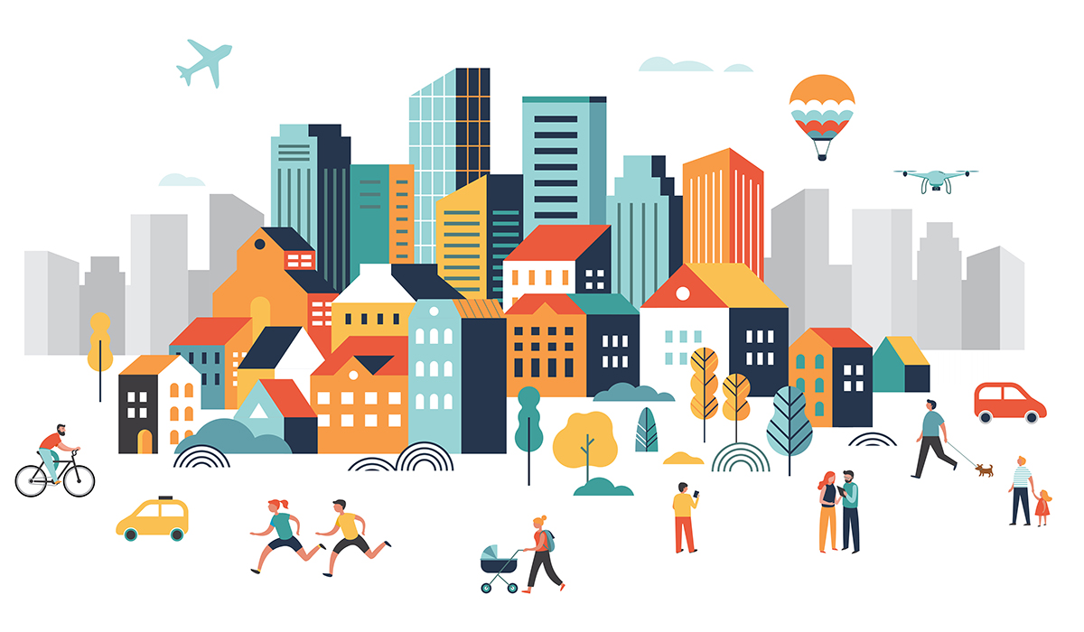 街とそこで生活する人たち イラスト