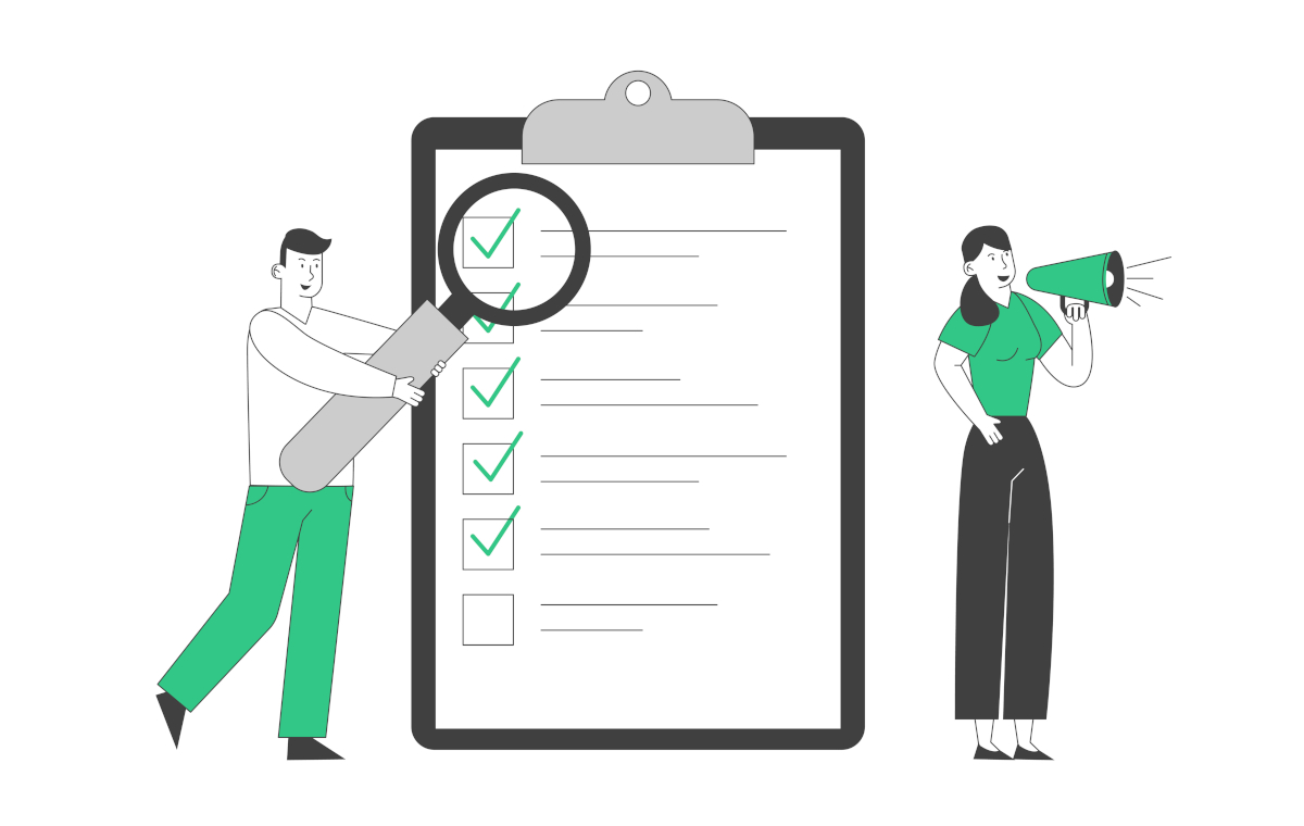 必要事項を説明する男女のイメージイラスト