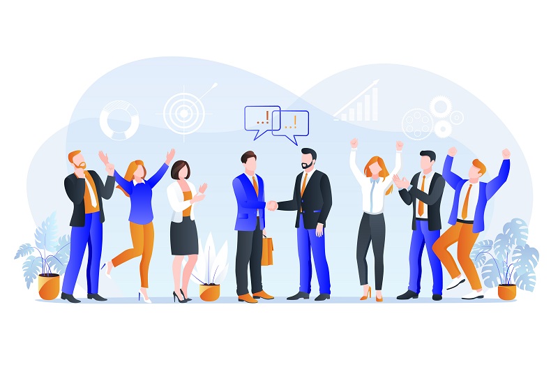 商談が成立して喜ぶ人々のイラスト