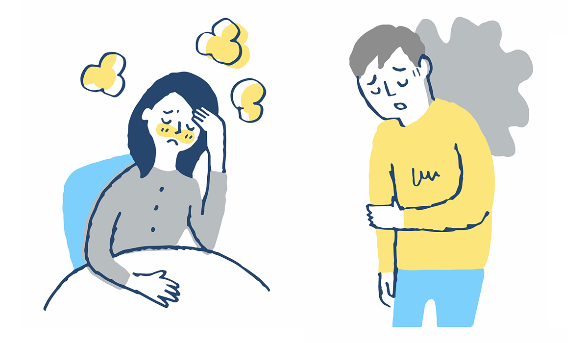 体調を崩している女性と男性 イラスト