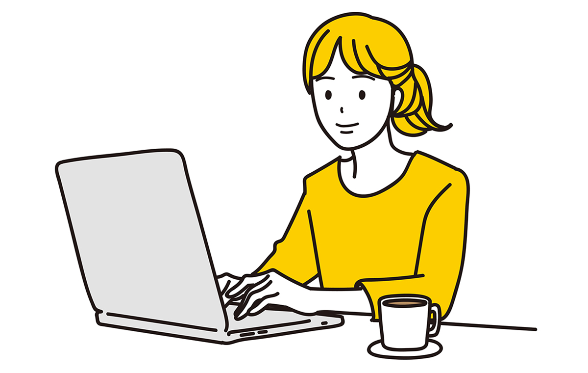 pcを使用中の女性 イラスト