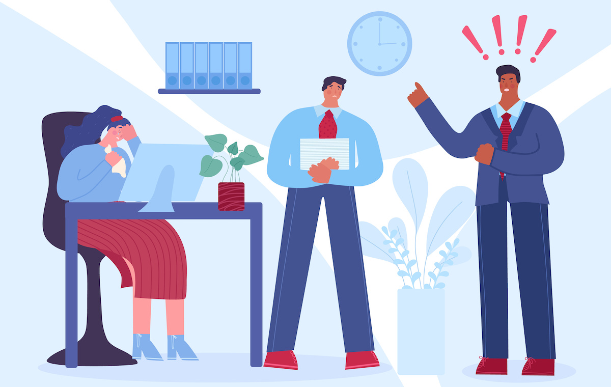 怒っている人とその言い分を聞いている人のイラスト