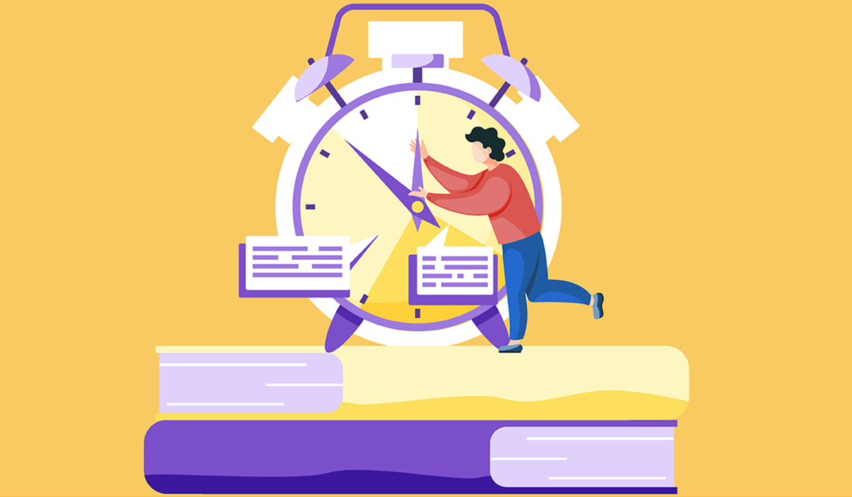 目覚まし時計と急いでいる人のイラスト