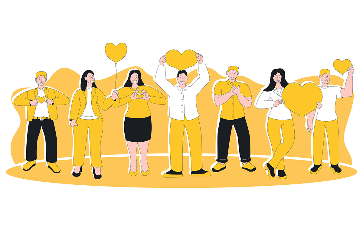 ハートモチーフを持っている人々のイラスト