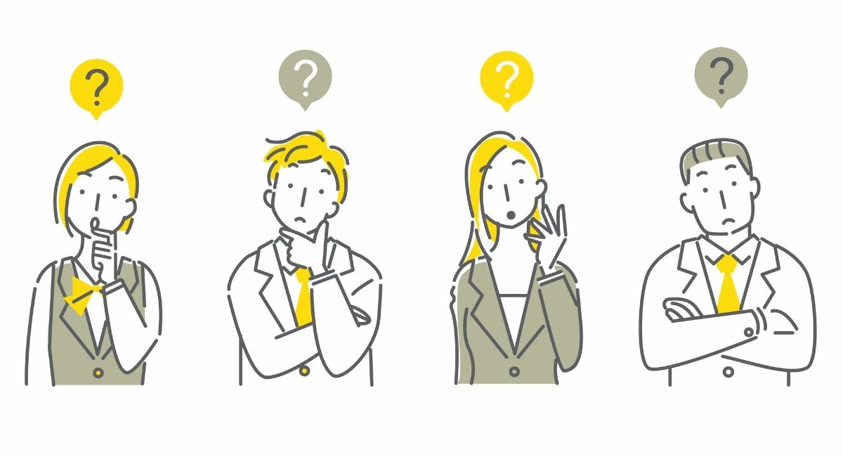 はてなマークを頭に浮かべて考える男女のビジネスパーソンのイラスト