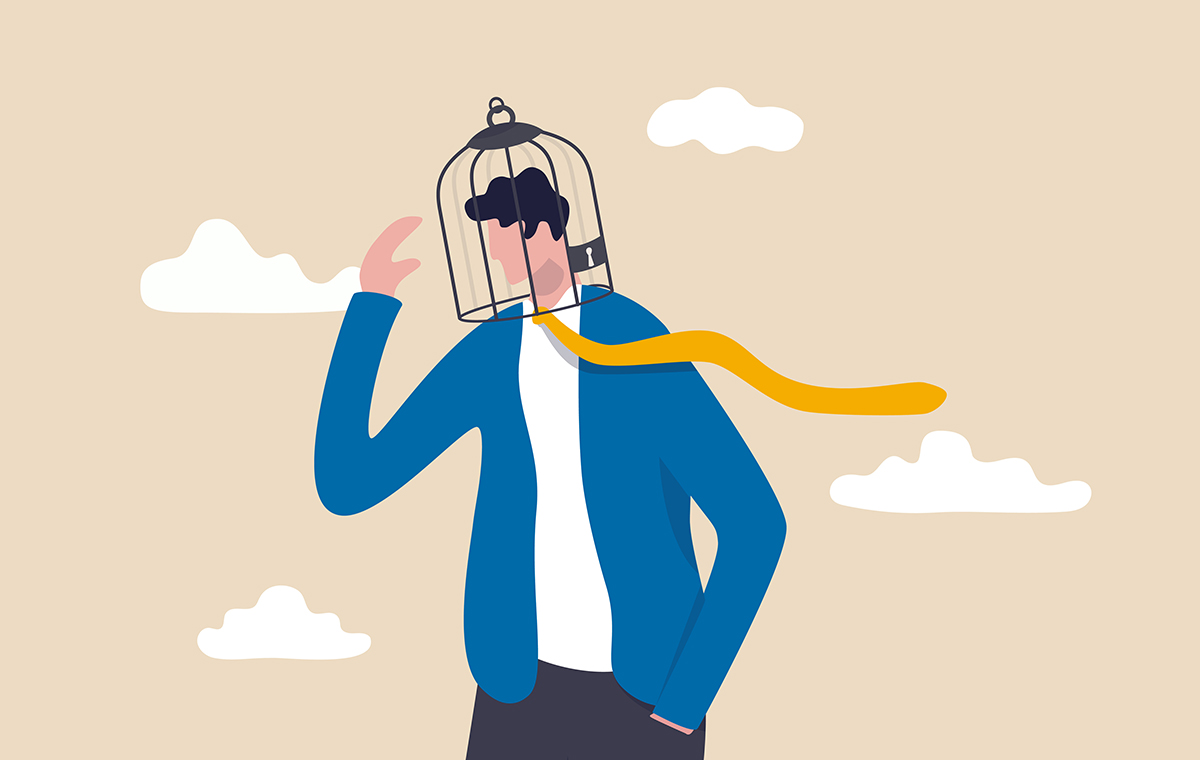 頭にカゴをかぶっている人のイラスト