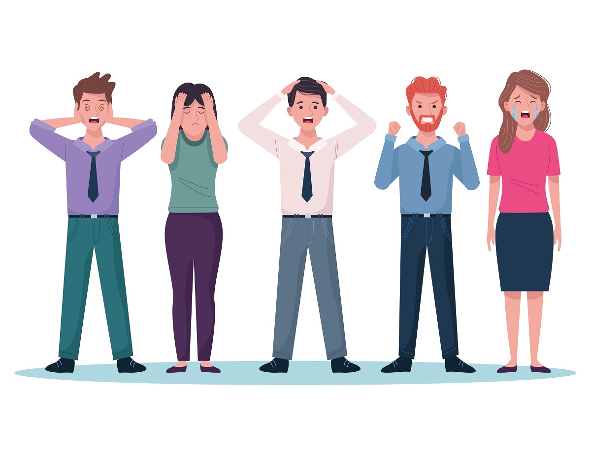 困惑、落胆、驚愕、怒り、悲しむ人々のイラスト