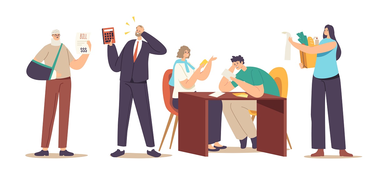 トラブルに見舞われる人々のイラスト