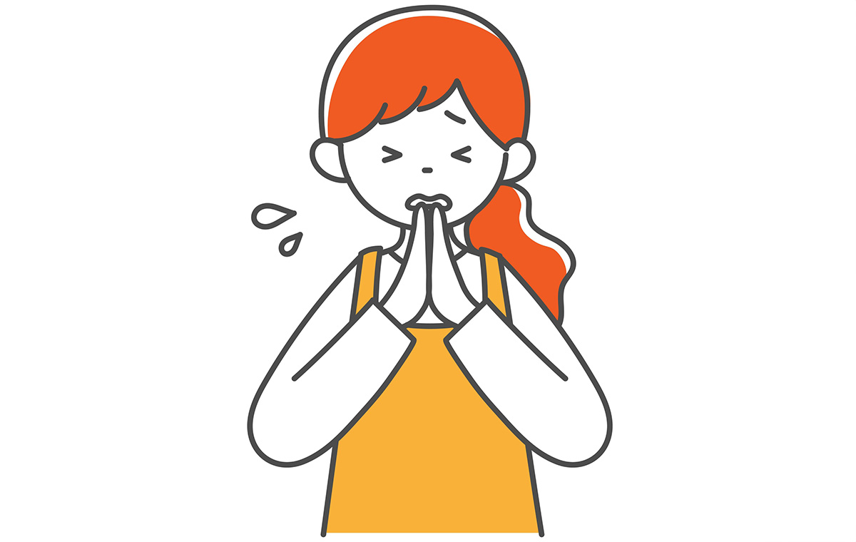 手を合わせて謝る女性のイラスト