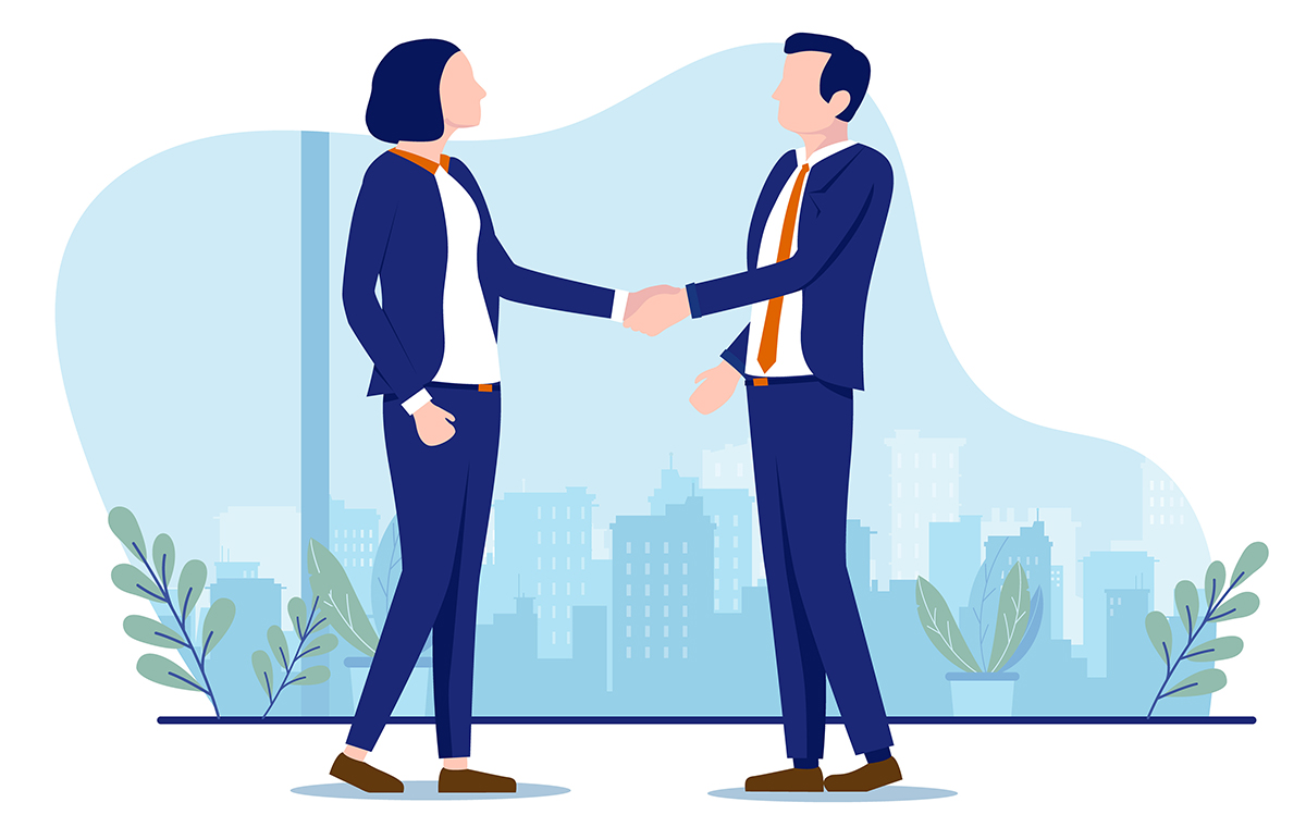 握手をする男女 イラスト