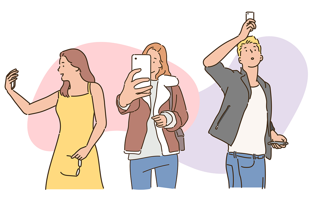 セルフィーを撮る人たち イラスト