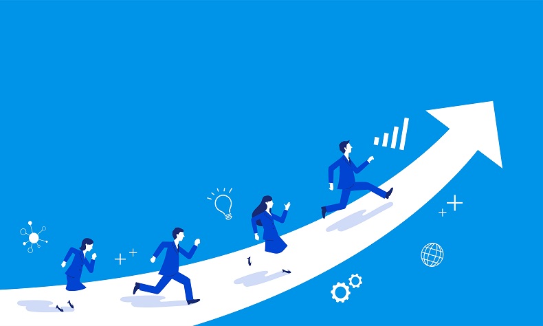 列をなして走るビジネスマンたち