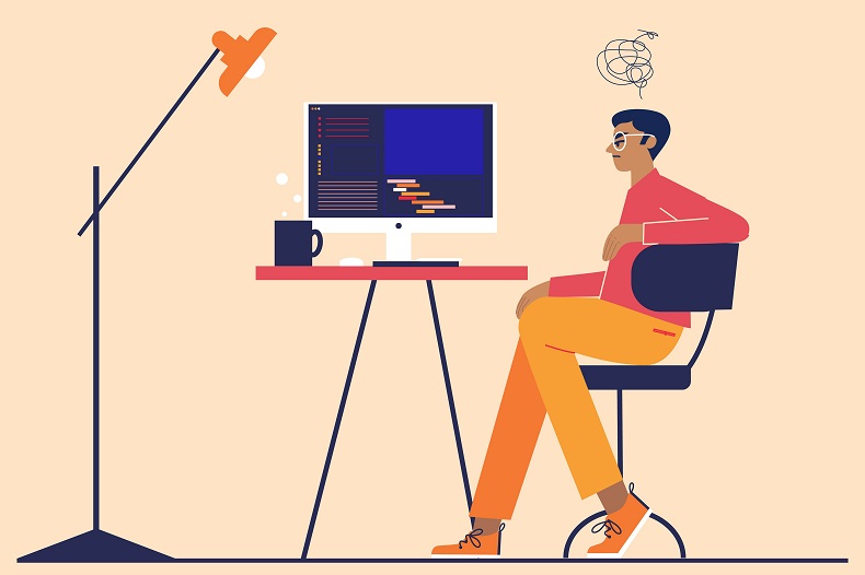 PC画面を見ながら機嫌を悪くする人