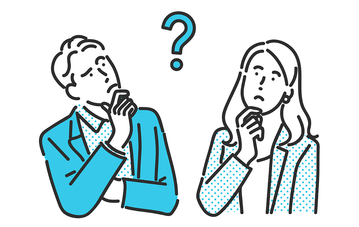 スーツ姿の男性と女性が考え込んでいる様子 イメージイラスト