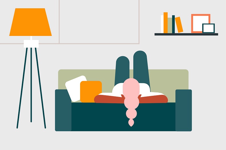 ベッドに寝転ぶ人