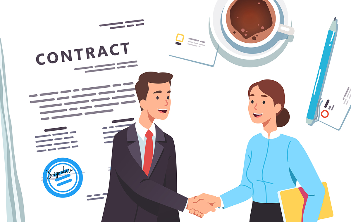契約書と握手する様子 イラスト