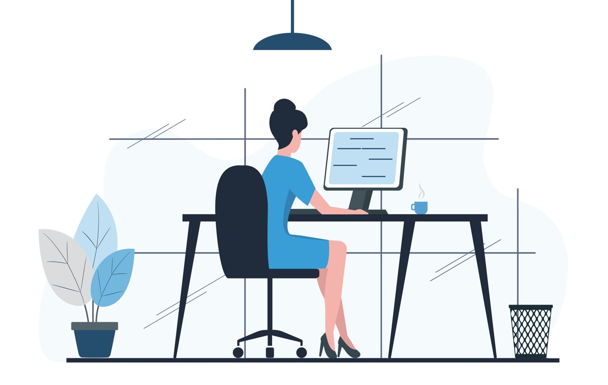 オフィスワークする女性のイラスト