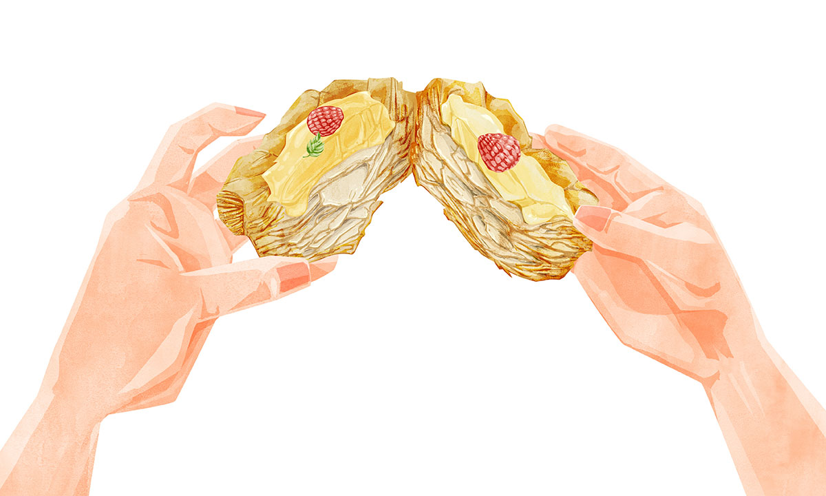 食指(人差し指)と親指でお菓子を食べる手元のイラスト