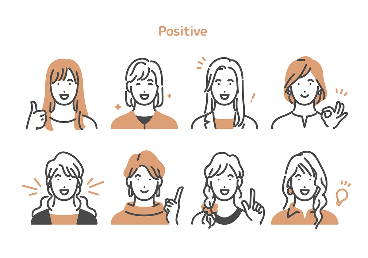 ポジティブな女性の複数のイメージイラスト
