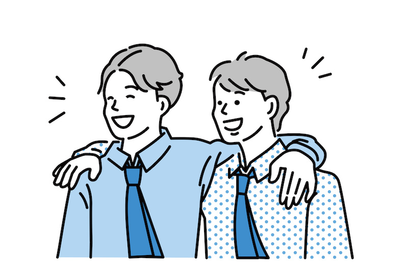 方を組む男性2人のイラスト