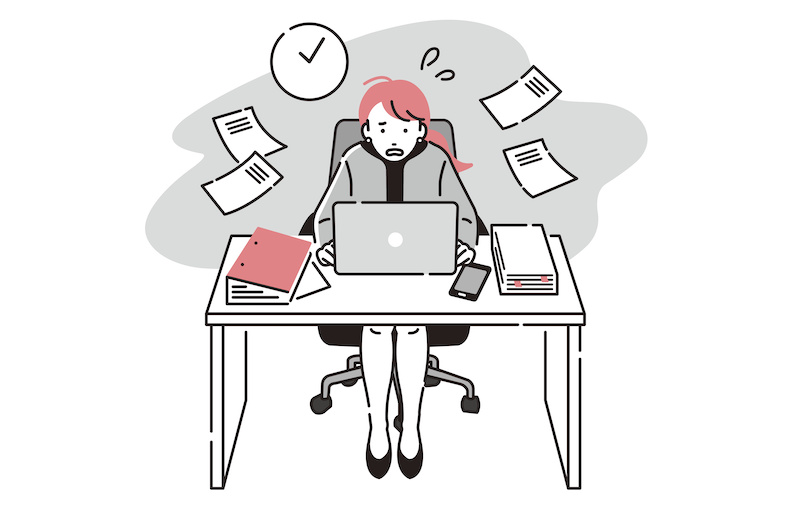 仕事に追われる女性のイラスト