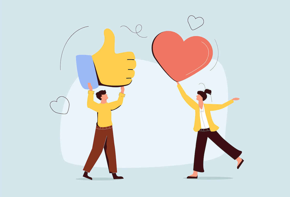 SNSコミュニケーションのイメージ、いいね、フィードバック、フォロワーの獲得