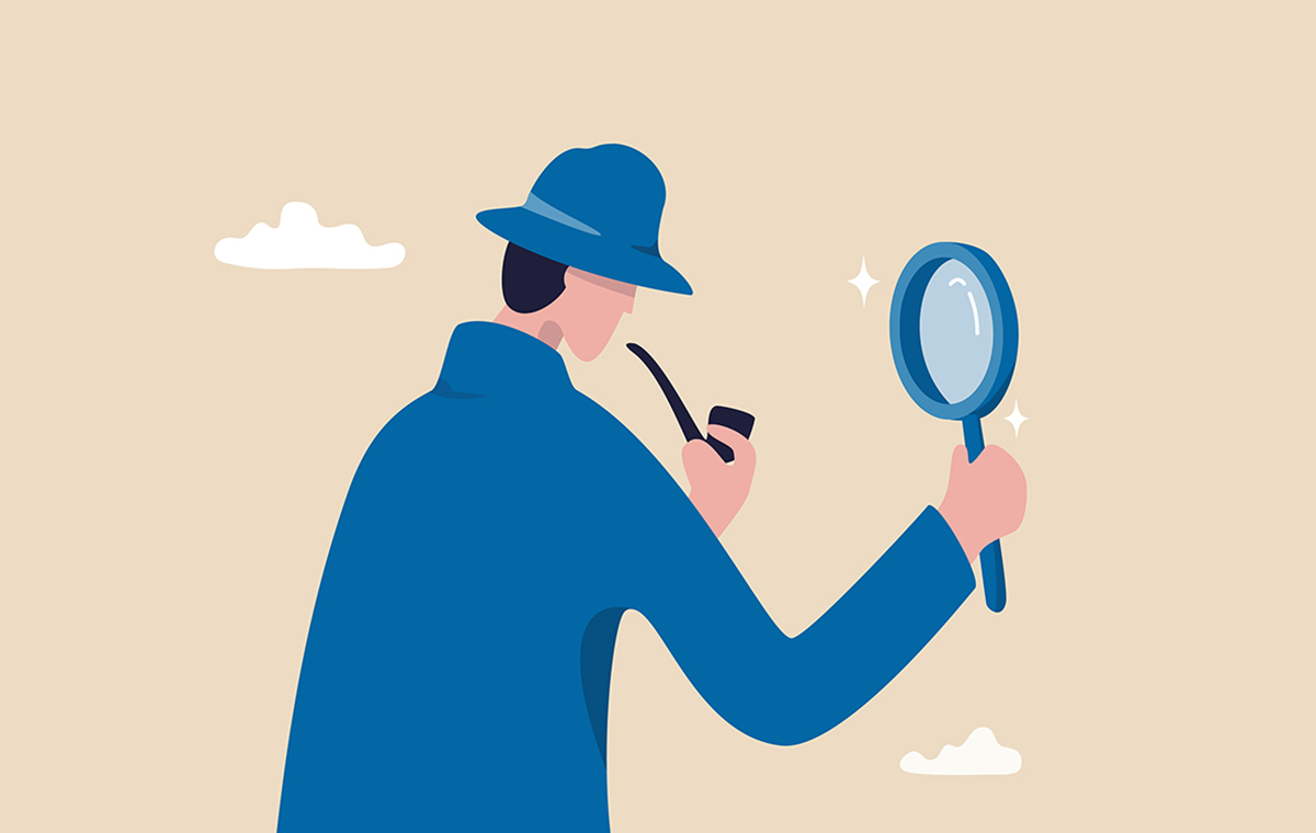 虫眼鏡と男性 イラスト