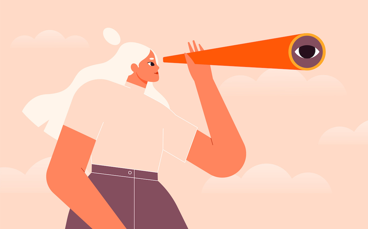 望遠鏡をのぞいている人のイラスト