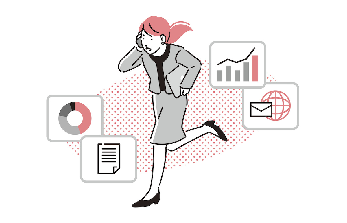 電話しながら走っている人のイラスト