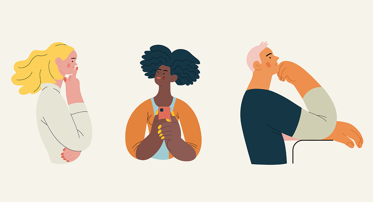 考え事をする人たち イラスト