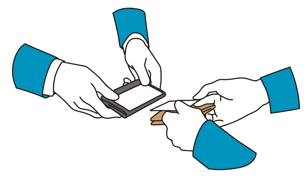 名刺交換する手元を描いたイラスト