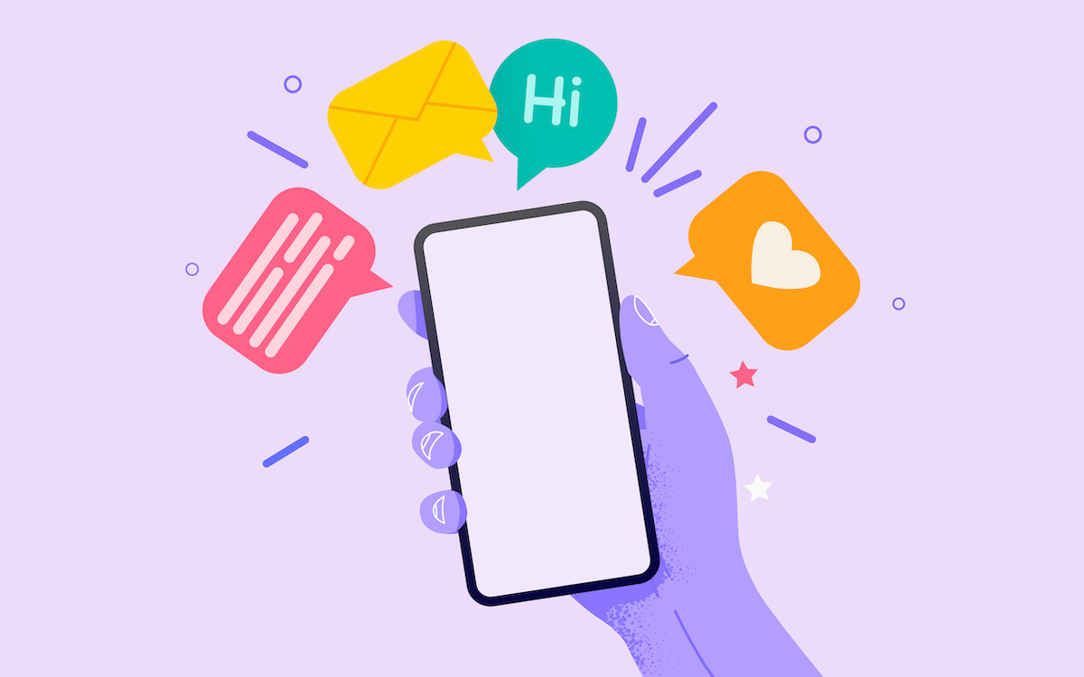 スマホを持っている手、SNSメッセージのイメージイラスト