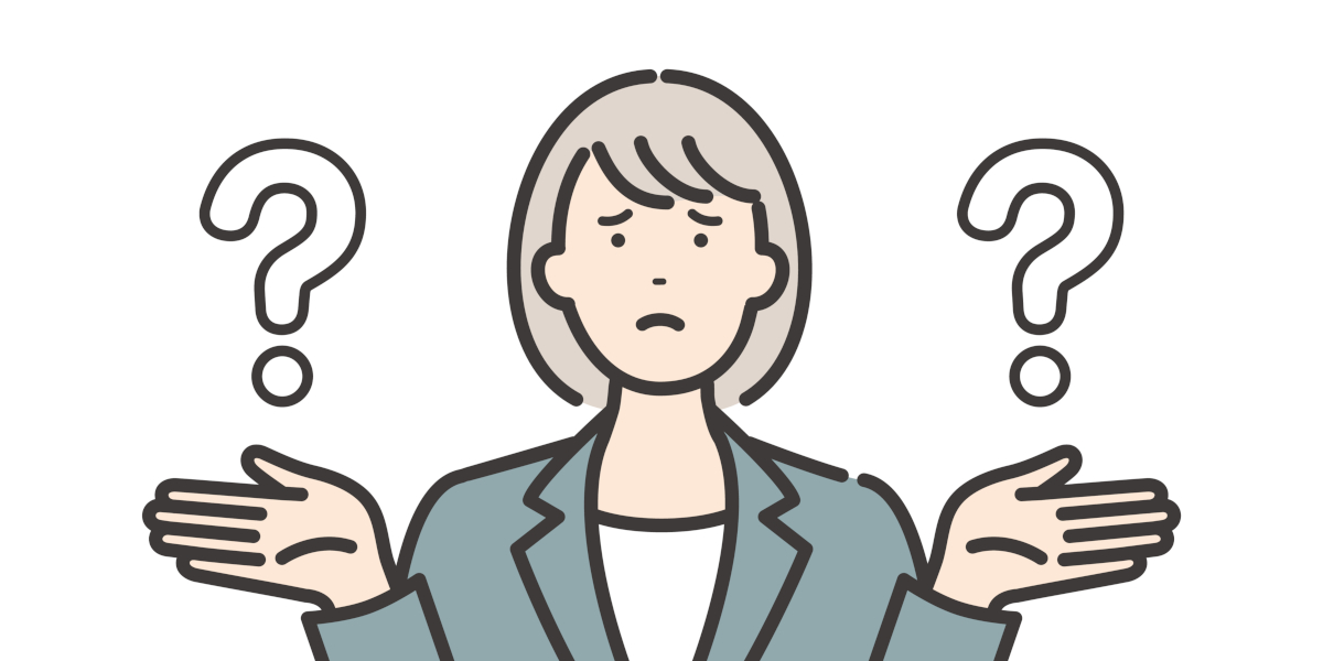 ？マークを両手において悩む女性のイラスト