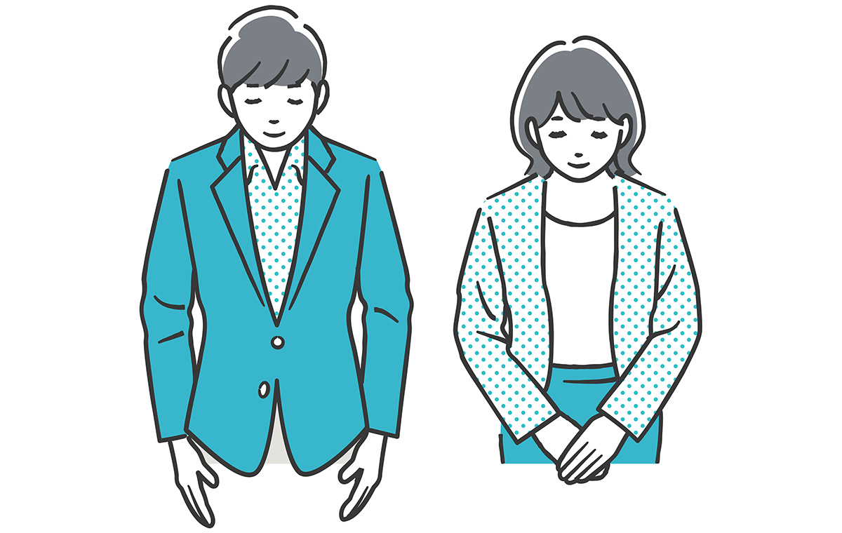 お辞儀する男女のビジネスパーソンのイラスト